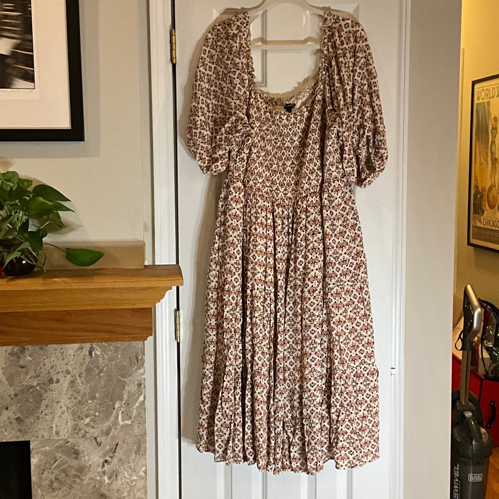 torrid Cream and Brown Floral Smocked Midi Dress